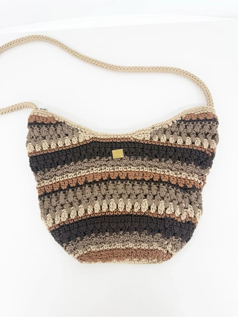 The Sak Striped Crochet Hobo Shoulder Bag Multicolor Boho Chic